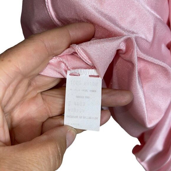 Vintage Womens Nightgown Size Medium Pink Nylon Lace Trim Flutter Sleeve Silky - Picture 4 of 10